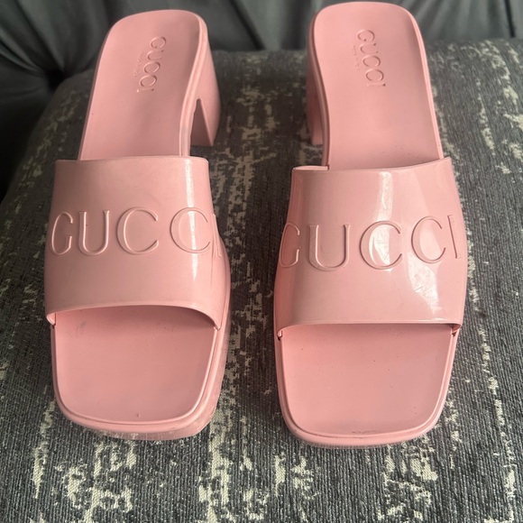 Pink Gucci Rubber Heel Pump Slides - Picture 1 of 5